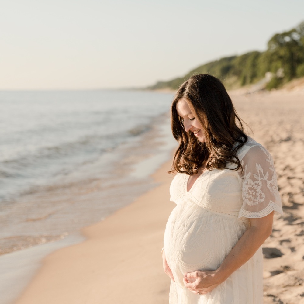 Pink blush ivory lace maternity dress